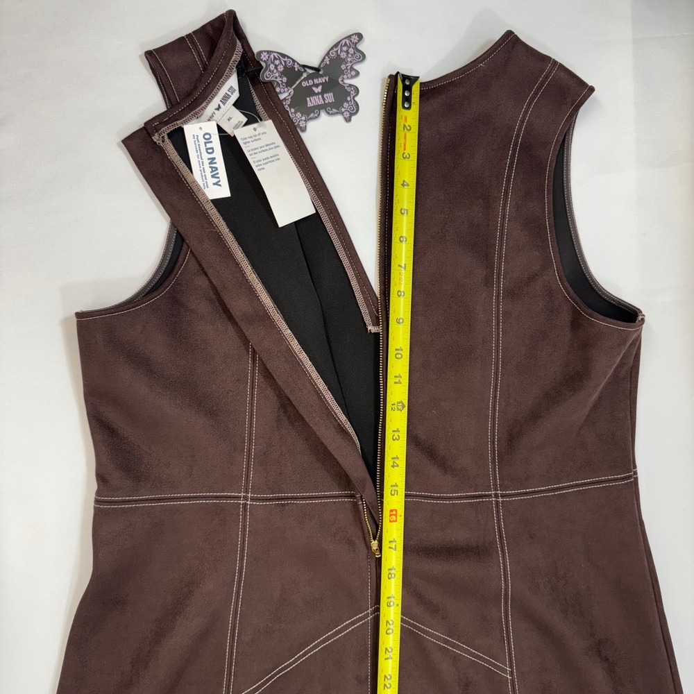NEW Old Navy x Anna Sui‎ Vegan Suede Mini Dress Women XL Brown - Picture 15 of 16